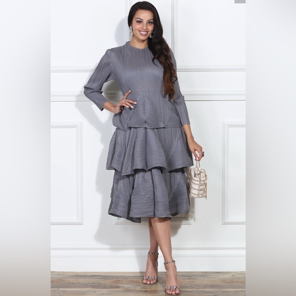 Luxe Moda Yellow Asymmetrical Midi Dress with Tiered High-Low Design